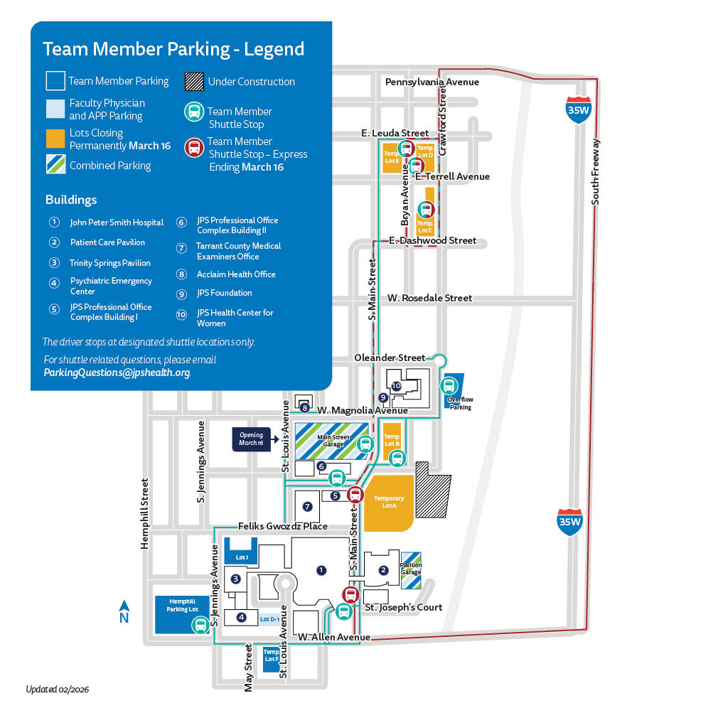 Main Campus Team Member Parking Map